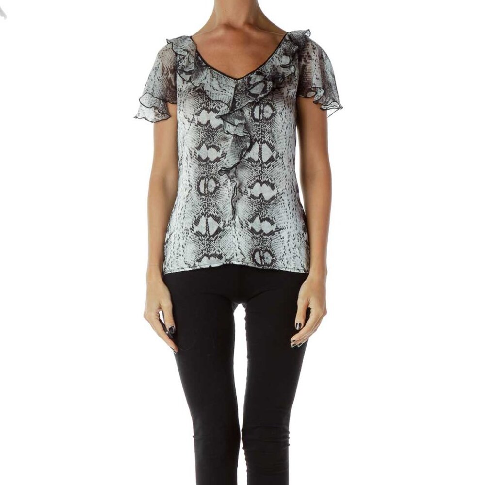 White House Black Market Black White Snake Skin Print Blouse - Picture 1 of 3
